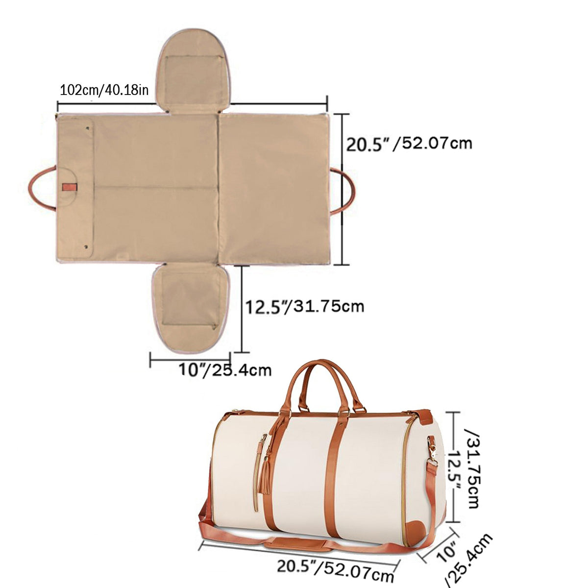 Garment duffel size diagram