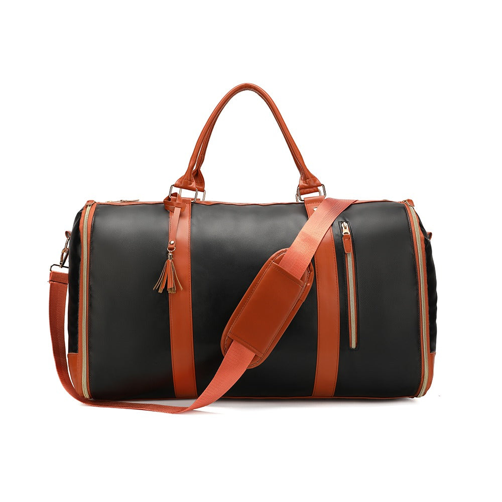 Black garment duffel, front view