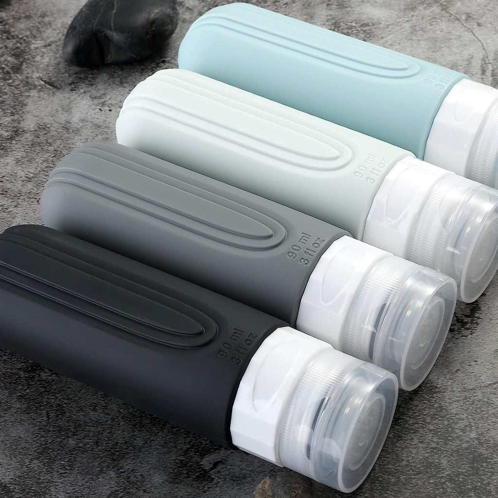 Close-up of silicone travel bottles