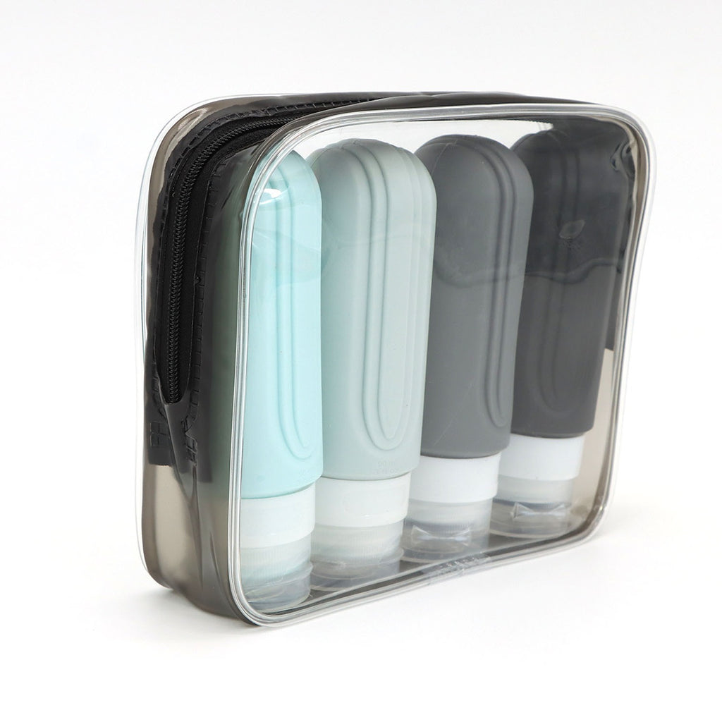 Travel bottles packed in the zip pouch