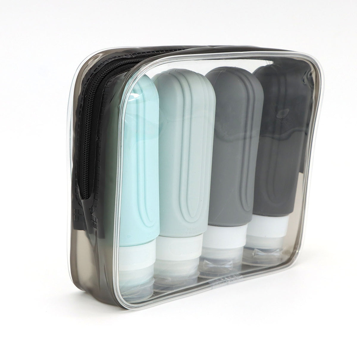 Travel bottles packed in the zip pouch
