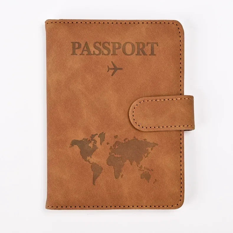 Tan passport holder, front