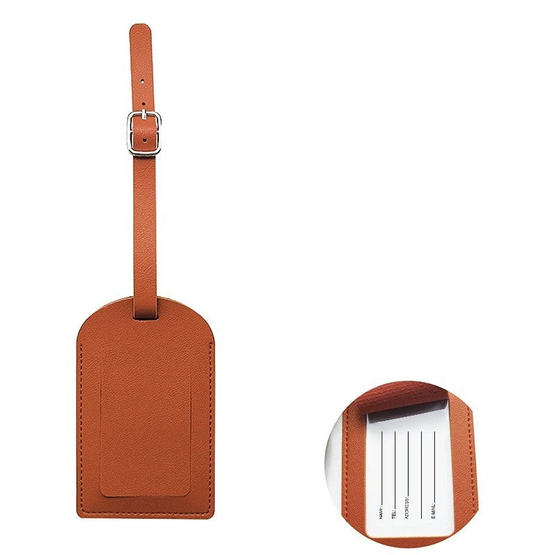 Brown luggage tag with address card