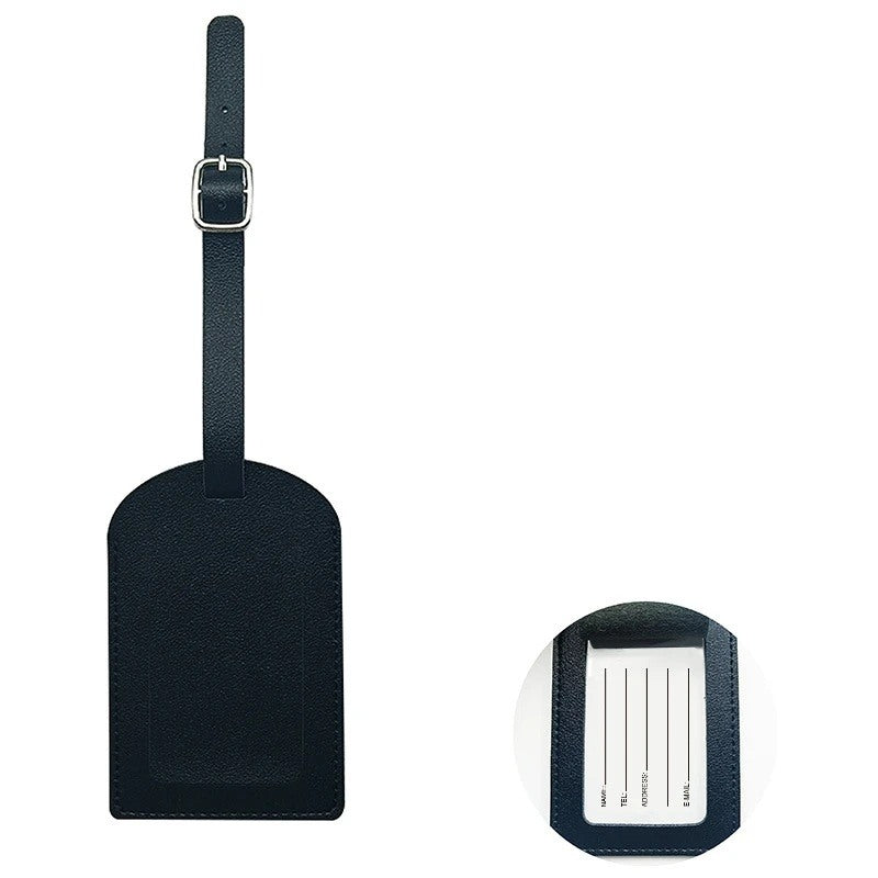 Black luggage tag with address card
